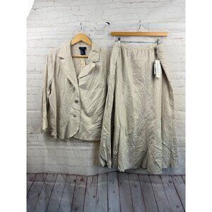 R•Q•T 2 Piece Skirt Suit Set Womens Size XL (14) Light Tan Shimmery Linen Blend